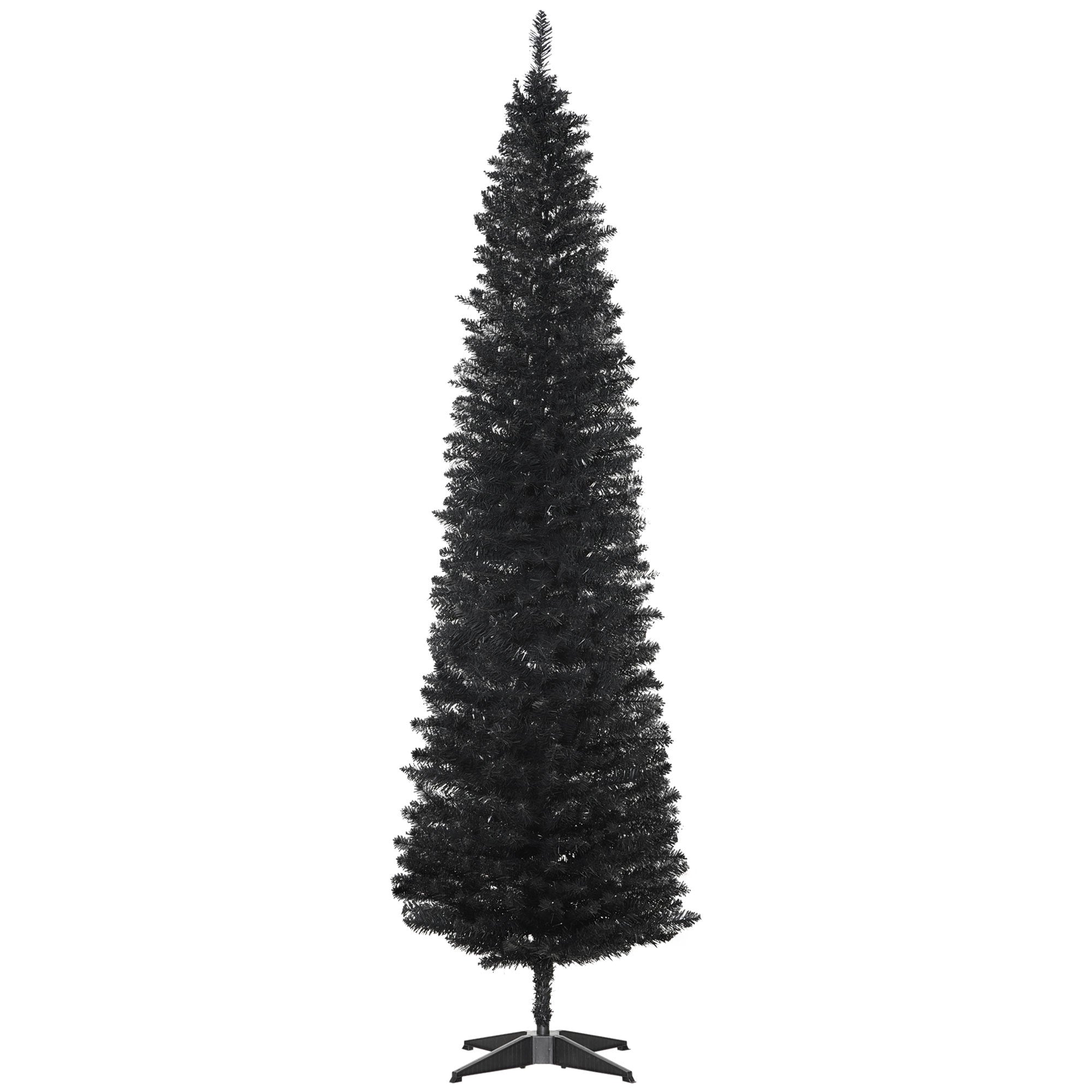 7' Artificial Pencil Christmas Tree, Slim Xmas Tree with 499 Realistic Branch Tips and Plastic Stand, Black