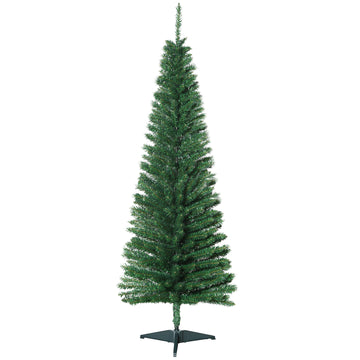 5' Artificial Pencil Christmas Tree, Slim Xmas Tree with 294 Realistic Branch Tips and Plastic Stand, Green