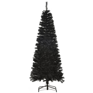 6ft Pencil Christmas Tree, Unlit Artificial Christmas Tree Slim Douglas Fir Xmas Tree with Realistic Branches, Halloween Tree with 618 Tips, Black