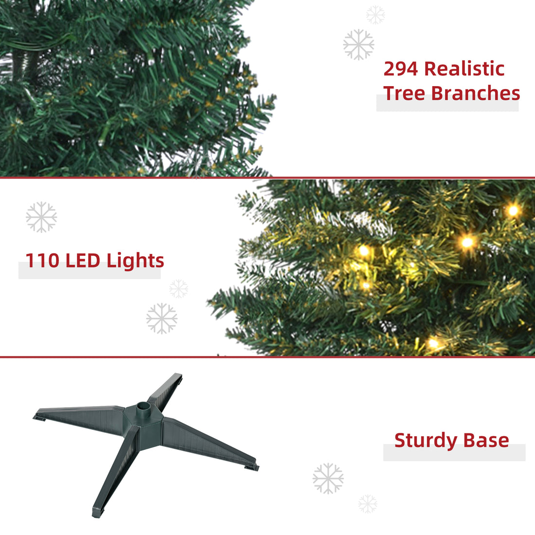 5' Tall Pre-Lit Slim Noble Fir Artificial Christmas Tree with Realistic Branches, 110 Warm White LED Lights and 294 Tips, Green