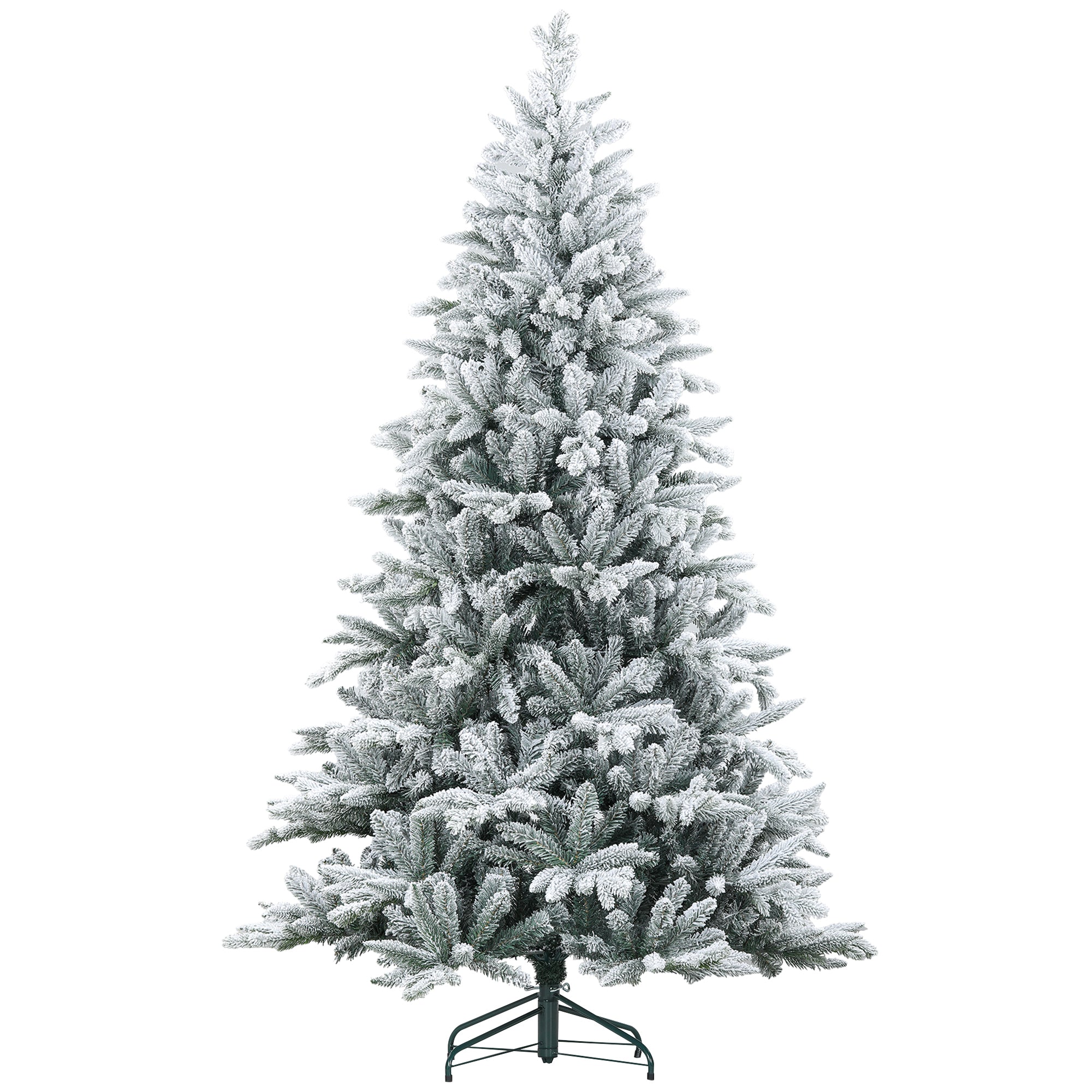 7ft Snow Flocked Artificial Christmas Tree with 1401 Tips, Foldable Metal Stand, Easy Assembly, Hinged Xmas Tree for Home, Office, Holiday, Green