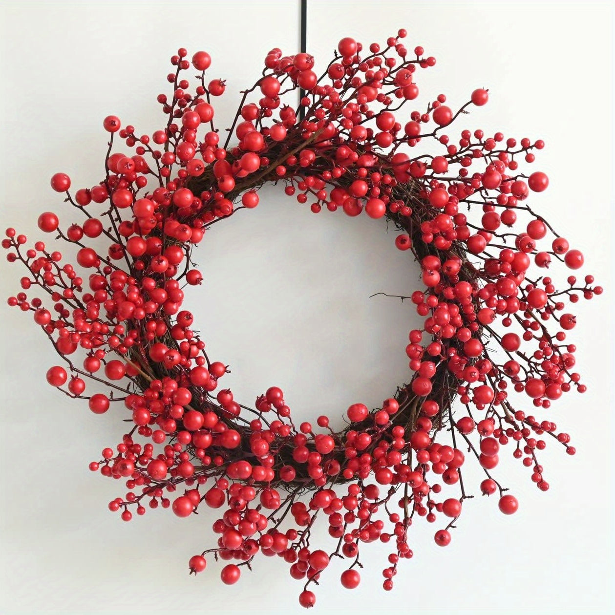 24 Inch Winter Christmas Front Foor Wreath, Red Berry Grapevine Wreath