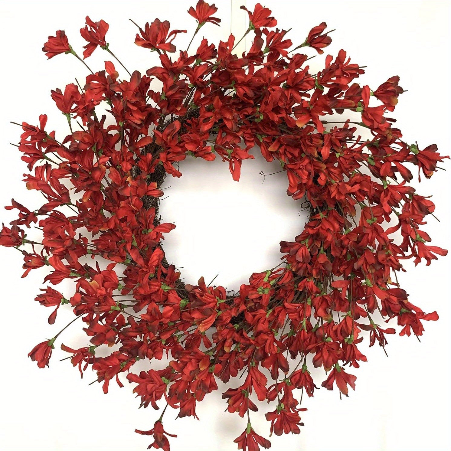 24 inch Red Forsythia Fall Summer Wreaths for Front Door Farmhouse Wreath on Grapevine