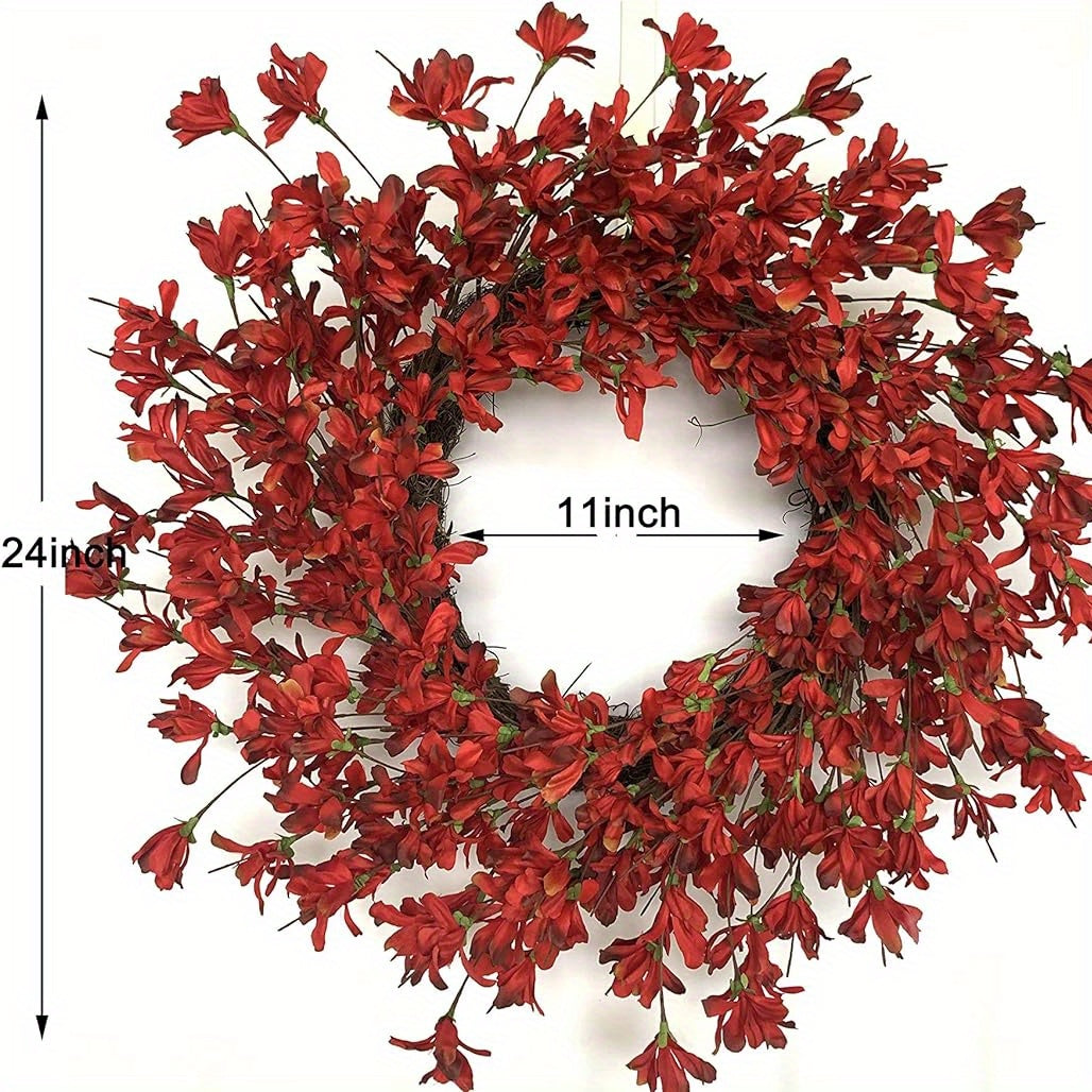 24 inch Red Forsythia Fall Summer Wreaths for Front Door Farmhouse Wreath on Grapevine