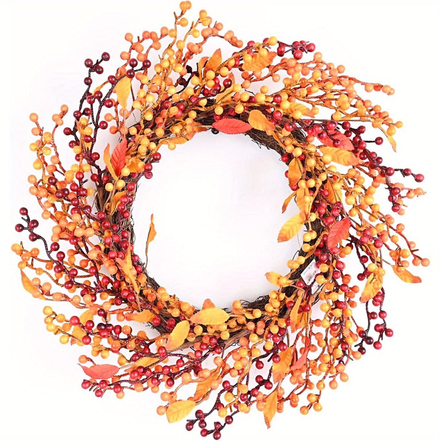 24 Inch Fall Front Foor Wreath, Orange Berries Leaves Grapevine Wreath for Farmhouse Window Hanging Home Decor orange berry fall wreath fall berry wreath orange berries wreath wreath berry