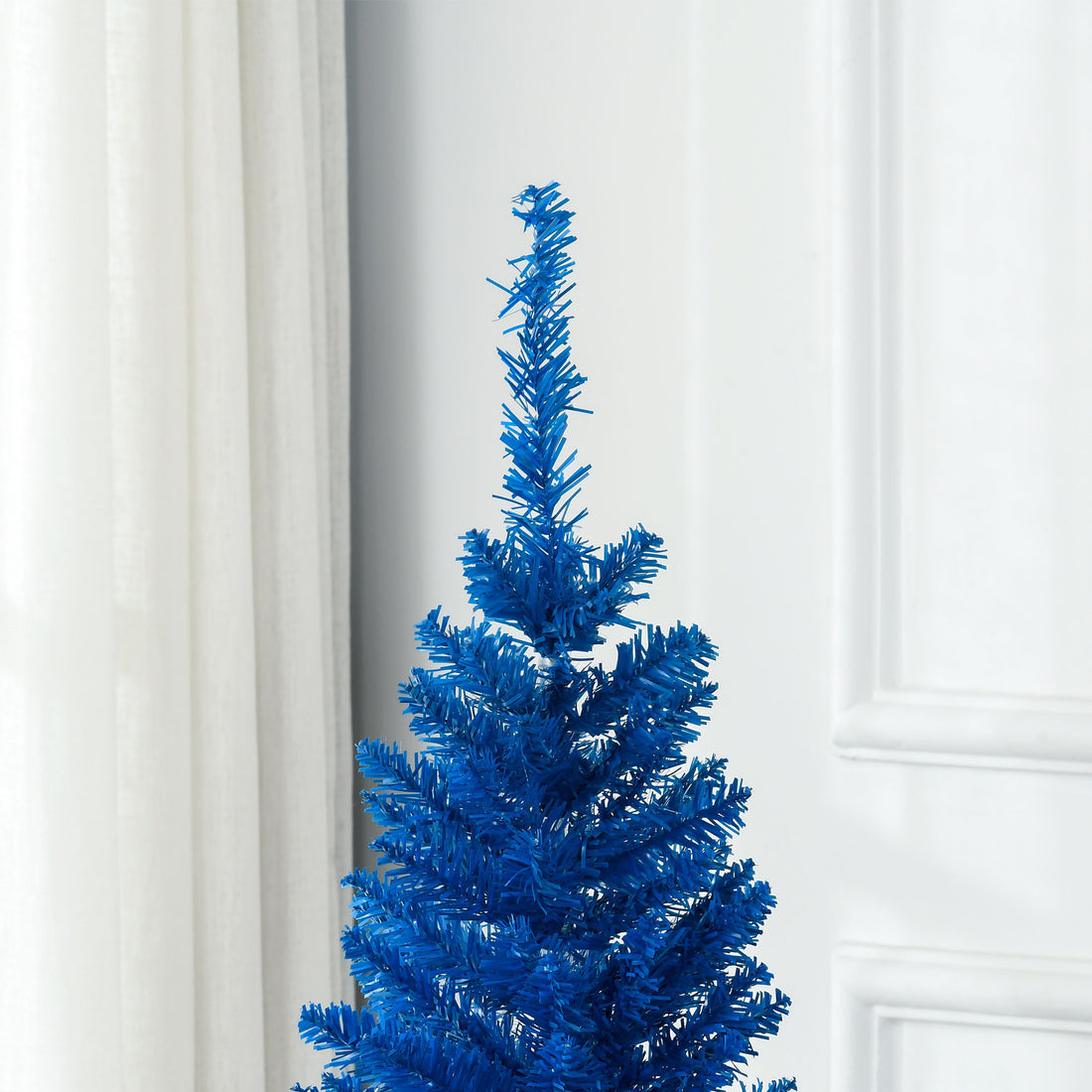 6' Artificial Pencil Christmas Tree, Slim Xmas Tree with 390 Realistic Branch Tips and Plastic Stand, Blue