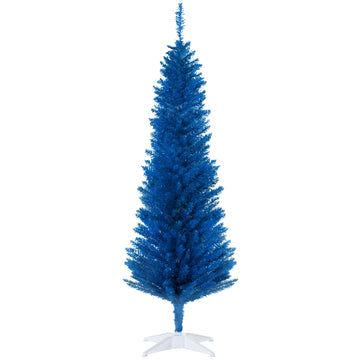 5' Artificial Pencil Christmas Tree, Slim Xmas Tree with 294 Realistic Branch Tips and Plastic Stand, Blue