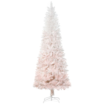 6' Tall Unlit Pencil Fir Artificial Christmas Tree with Realistic Branches and Steel Base, Pink and White