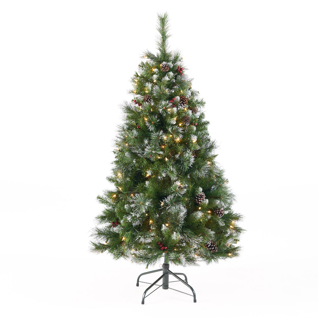 4.5 'Glitter Bristle Mixed Hinged Tree with Red Berry and Pine Cones and 200 CL,407 tips