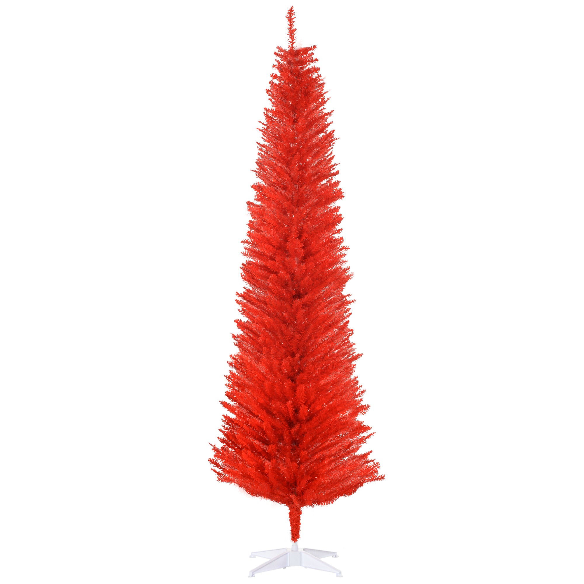 7' Artificial Pencil Christmas Tree, Slim Xmas Tree with 499 Realistic Branch Tips and Plastic Stand, Red