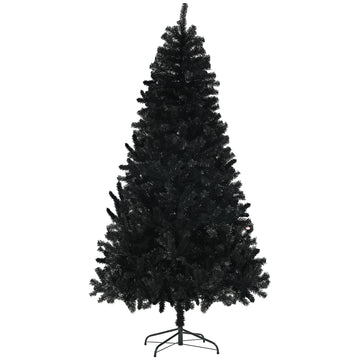 7.5ft Tall Artificial Christmas Tree, Unlit Xmas Tree with 1346 Branch Tips, Auto Open, Steel Base, Holiday Décor for Home Office, Black