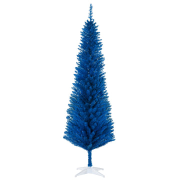 6' Artificial Pencil Christmas Tree, Slim Xmas Tree with 390 Realistic Branch Tips and Plastic Stand, Blue