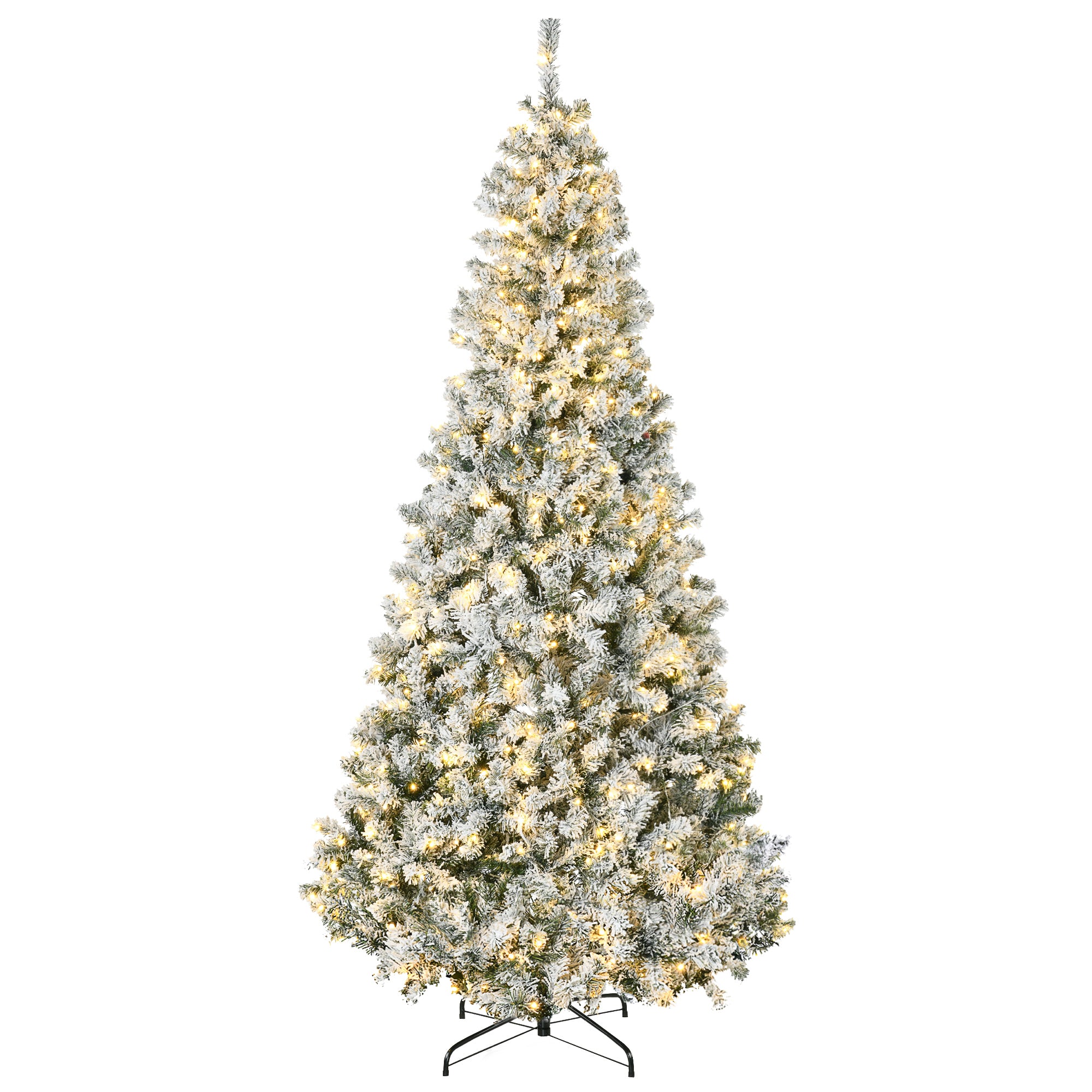 7.5ft Tall Prelit Artificial Christmas Tree Holiday Décor with 1188 Snow Flocked Branches, 500 Warm White LED Lights, Auto Open, Green