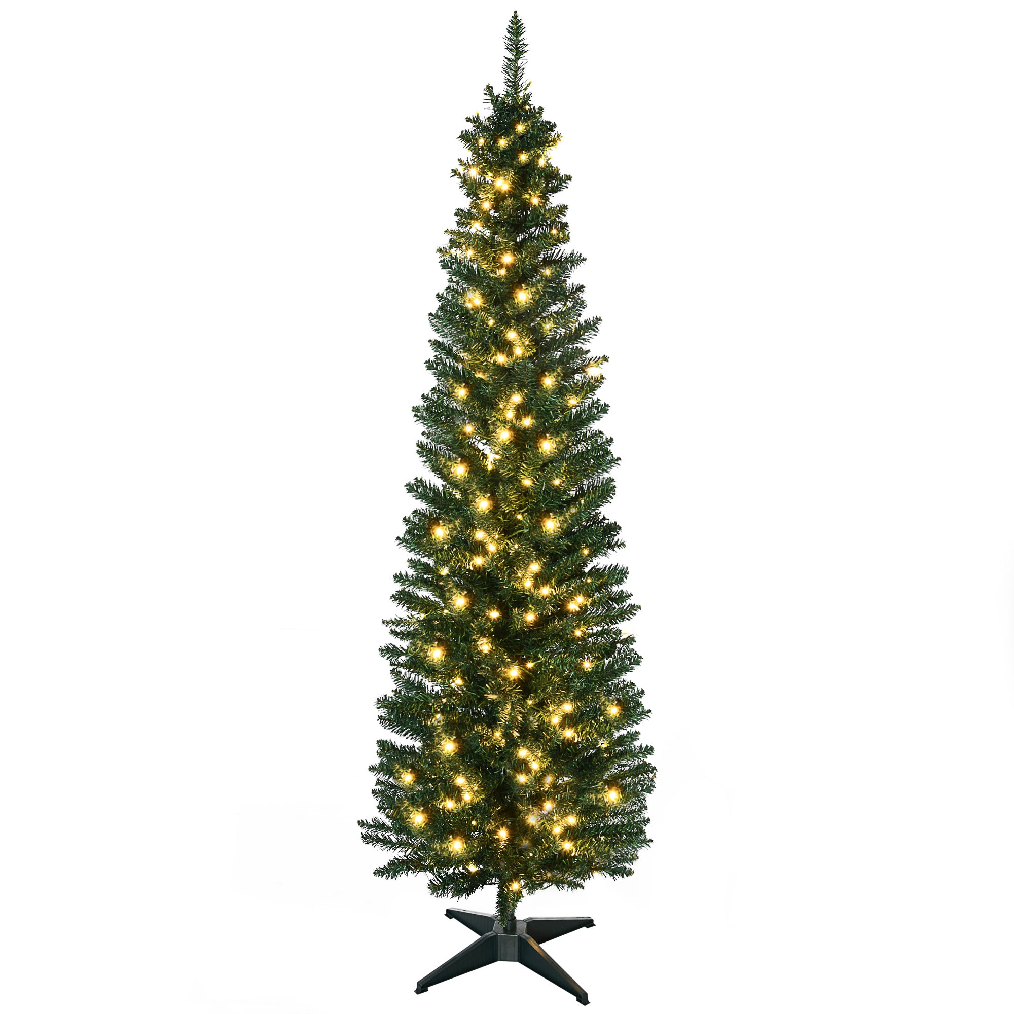 7' Tall Pre-Lit Slim Noble Fir Artificial Christmas Tree with Realistic Branches, 200 Warm White LED Lights and 499 Tips, Green