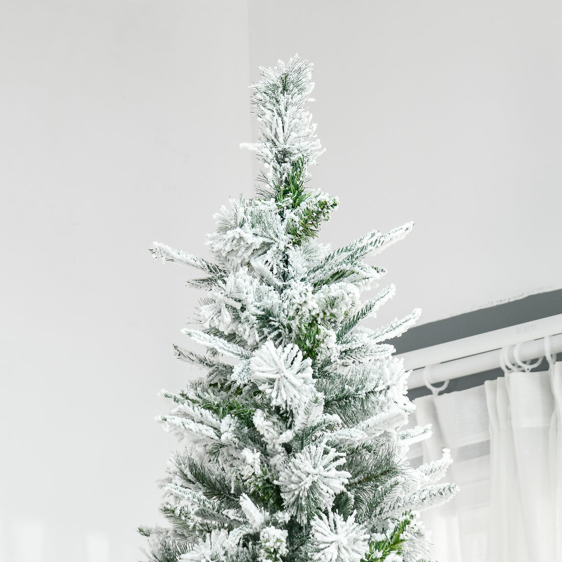 9' Unlit Snow Flocked Pine Artificial Christmas Tree with Realistic Branches and 1159 Tips, Green