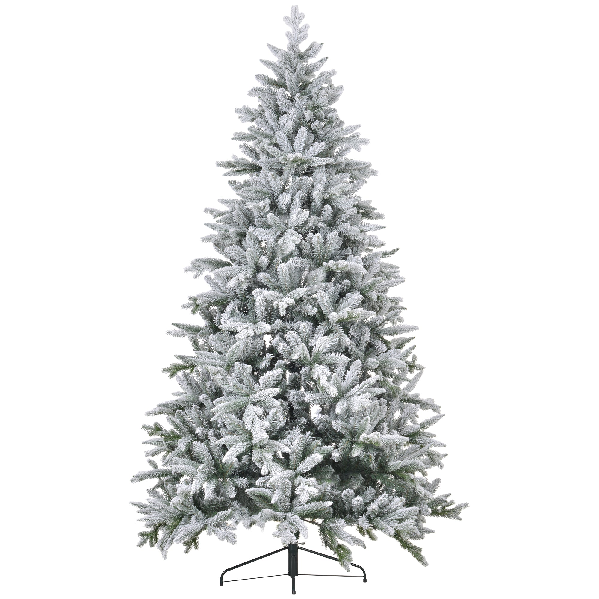 8ft Snow Flocked Artificial Christmas Tree with 2003 Tips, Foldable Metal Stand, Easy Assembly, Hinged Xmas Tree for Home, Office, Holiday, Green