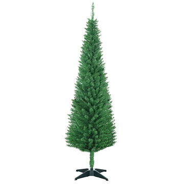 6' Artificial Pencil Christmas Tree, Slim Xmas Tree with 390 Realistic Branch Tips and Plastic Stand, Light Green