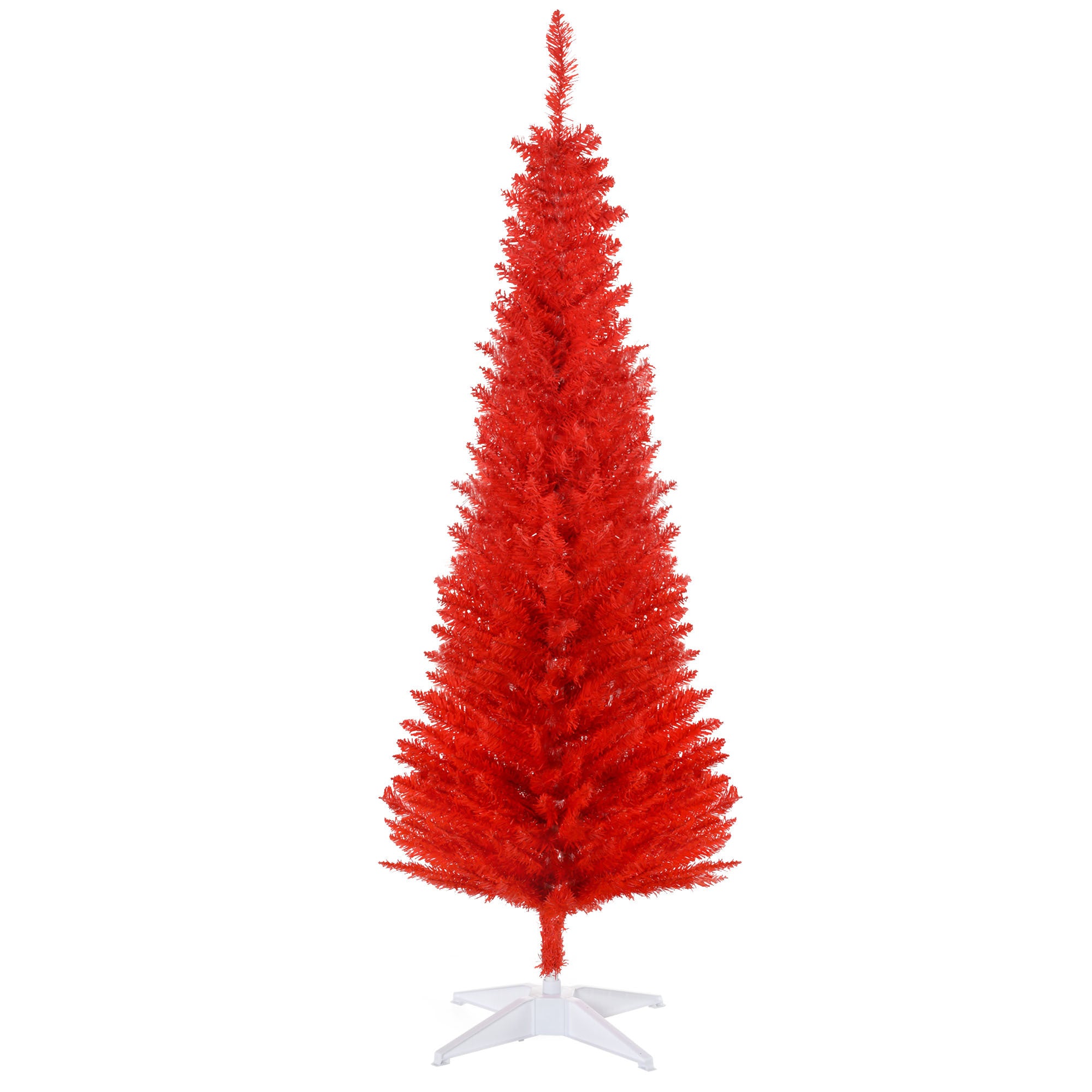 5' Artificial Pencil Christmas Tree, Slim Xmas Tree with 294 Realistic Branch Tips and Plastic Stand, Red