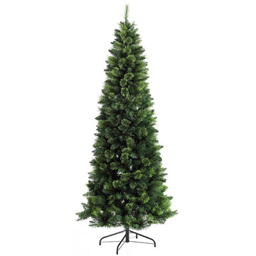 7.5ft Tall Pencil Artificial Christmas Tree Holiday Décor with 1075 Branches, Auto Open, Steel Base, Pine Needles, Green