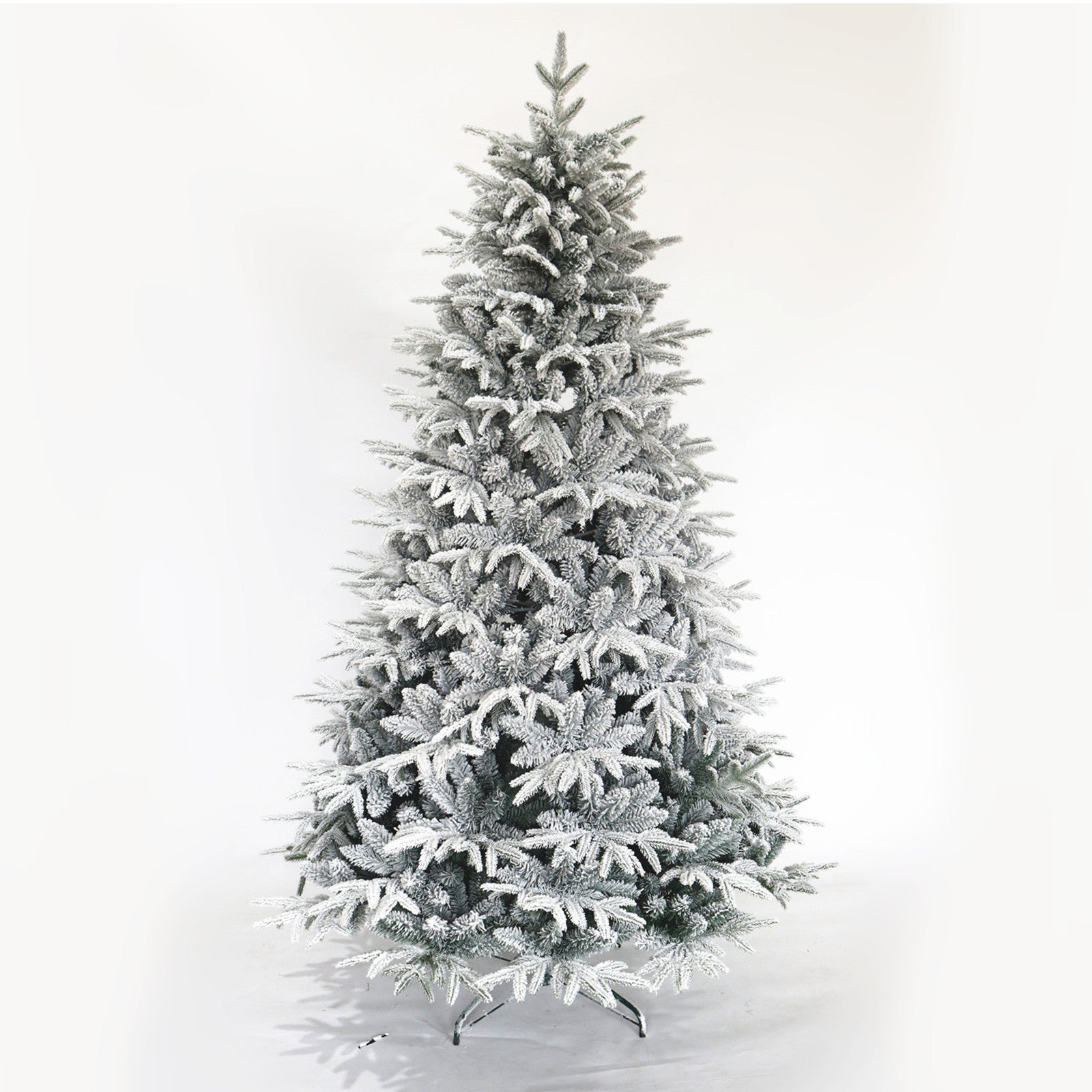 Snow Flocked Christmas Tree 7ft Artificial Hinged Pine Tree with White Realistic Tips Unlit