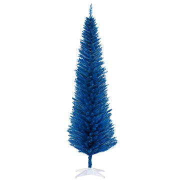 7' Artificial Pencil Christmas Tree, Slim Xmas Tree with 499 Realistic Branch Tips and Plastic Stand, Blue