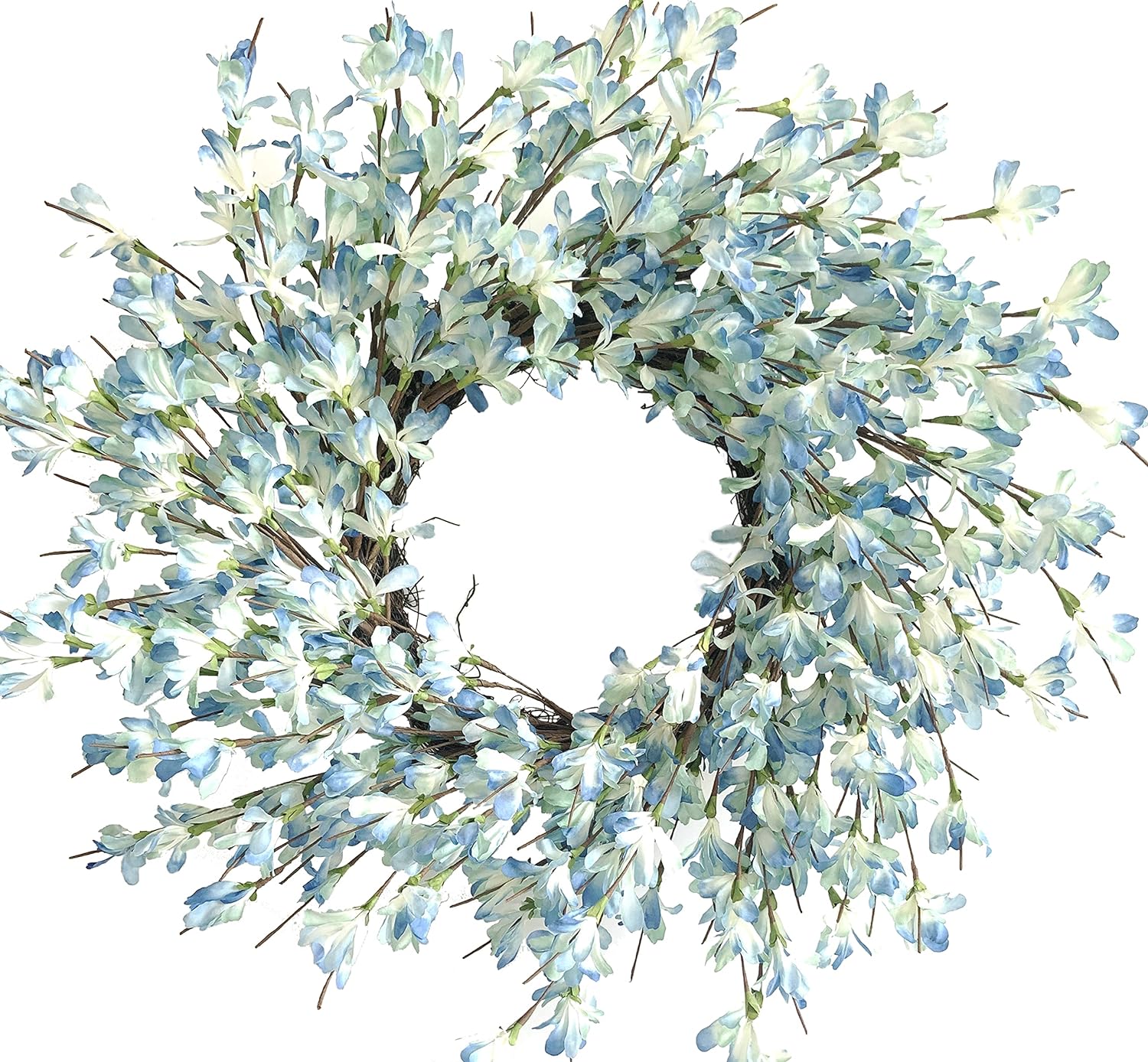 Blue Forsythia Door Wreath Summer Front Door Wreath 24Inch Blue Cream Cluster Wreath