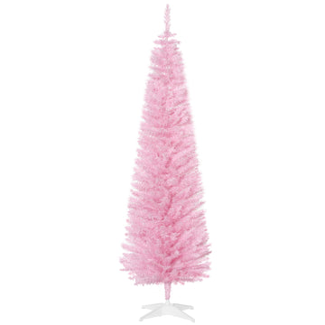 6' Artificial Pencil Christmas Tree, Slim Xmas Tree with 390 Realistic Branch Tips and Plastic Stand, Pink