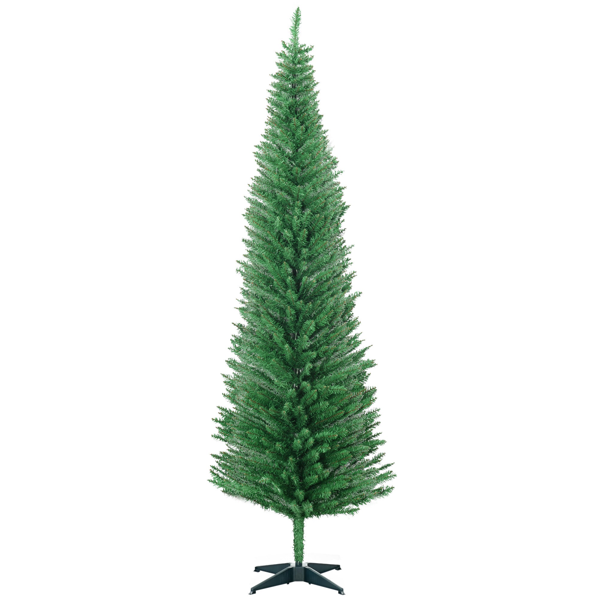 7' Artificial Pencil Christmas Tree, Slim Xmas Tree with 499 Realistic Branch Tips and Plastic Stand, Light Green