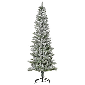 6ft Unlit Snow-Flocked Slim Pine Artificial Christmas Tree with Realistic Branches and 394 Tips