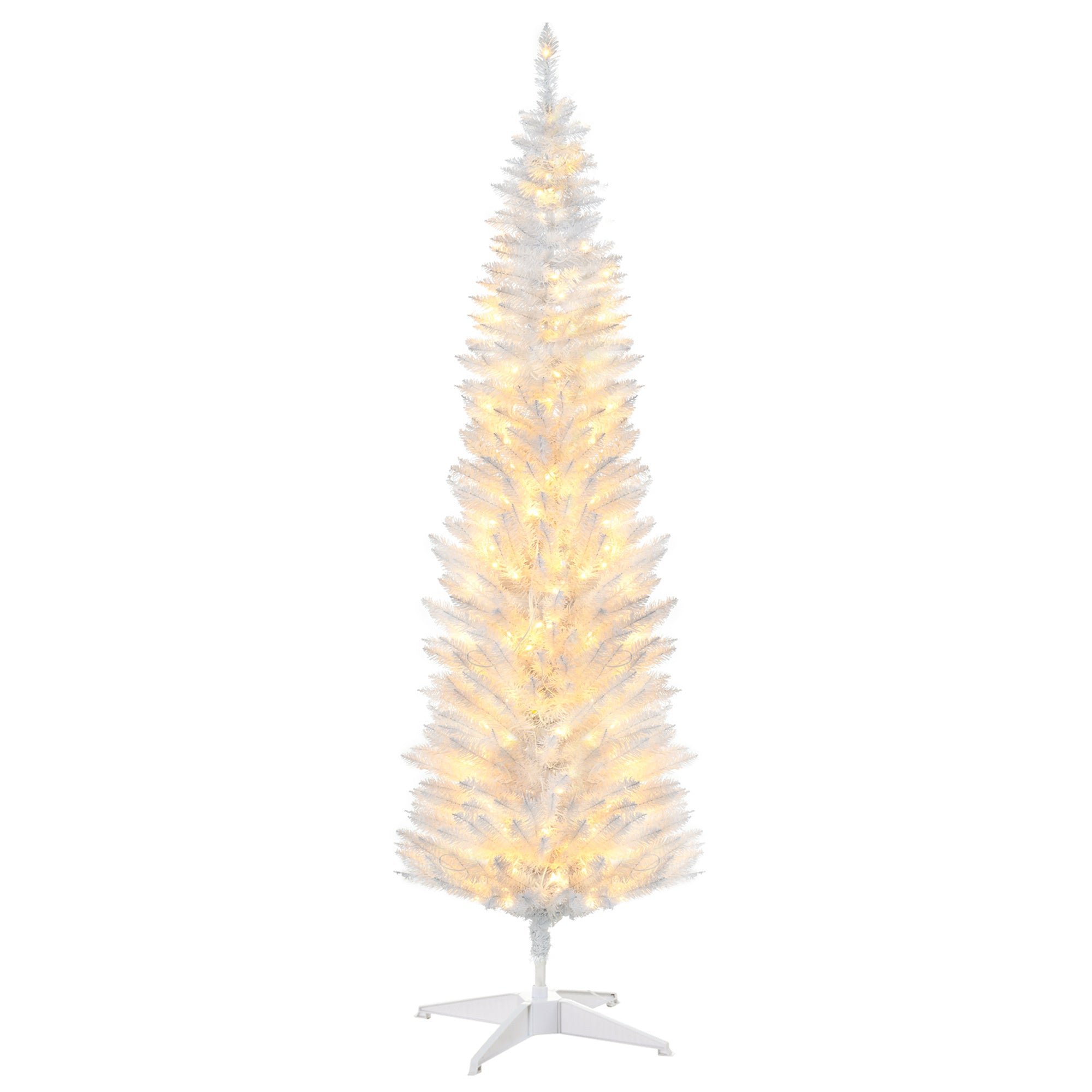 5' Tall Pre-Lit Slim Noble Fir Artificial Christmas Tree with 110 Warm White LED Lights and 294 Tips, for Christmas Decoration, White