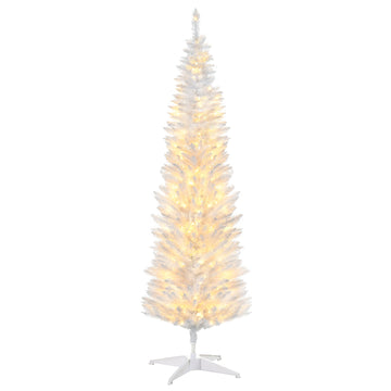 5' Tall Pre-Lit Slim Noble Fir Artificial Christmas Tree with 110 Warm White LED Lights and 294 Tips, for Christmas Decoration, White