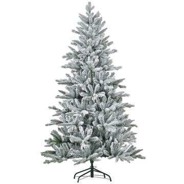 6ft Snow Flocked Artificial Christmas Tree with 994 Tips, Foldable Metal Stand, Easy Assembly, Hinged Xmas Tree for Home, Office, Holiday, Green