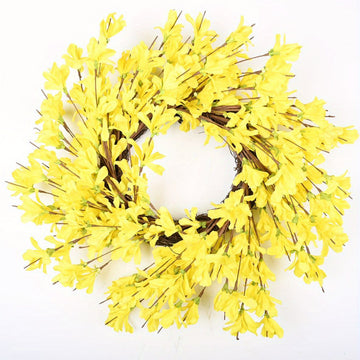 16 Inch Yellow Forsythia Wreath Fall Front Door Wreath Flower Farmhouse Rustic Grapevine Wreath Blossom Cluster Wreath