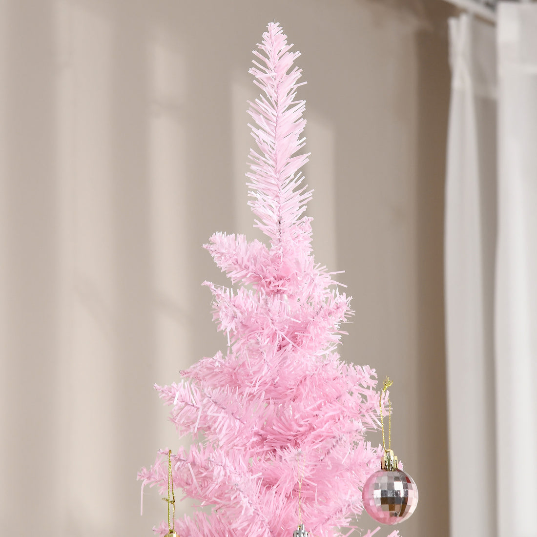 7' Artificial Pencil Christmas Tree, Slim Xmas Tree with 499 Realistic Branch Tips and Plastic Stand, Pink