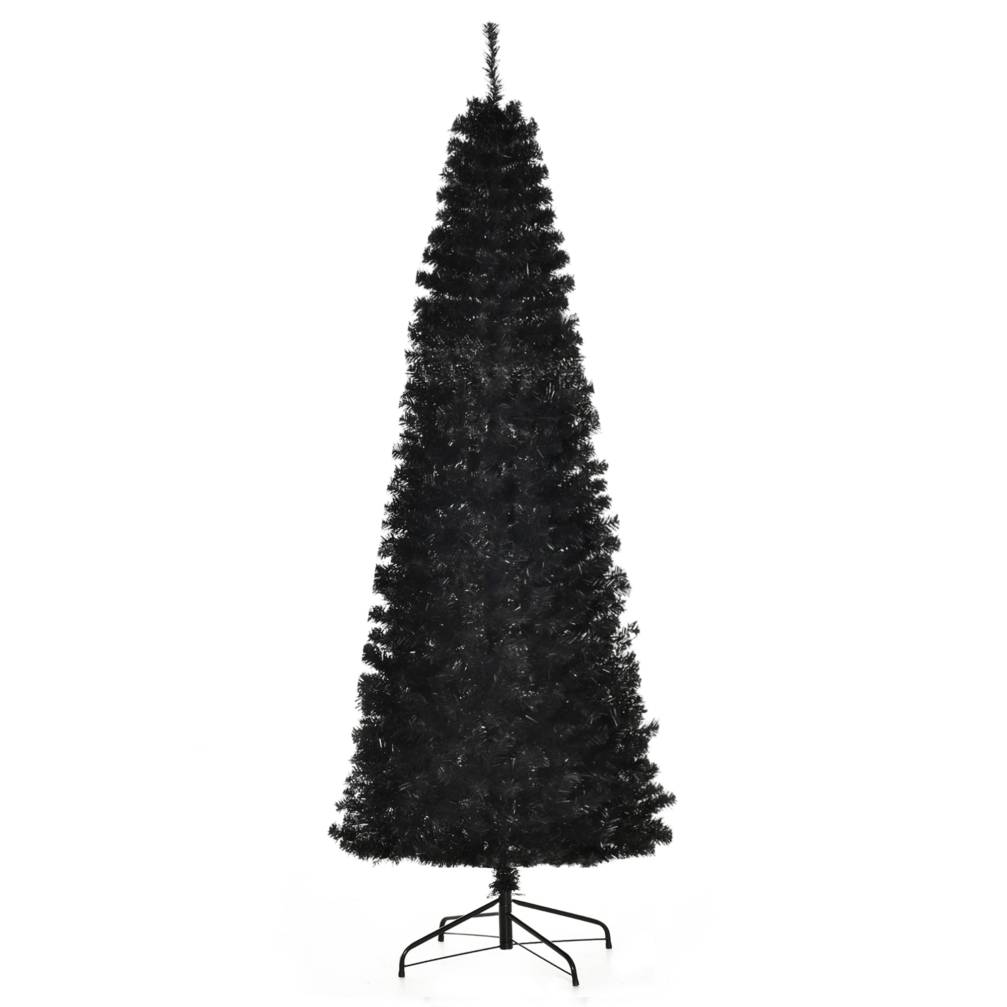 7ft Pencil Christmas Tree, Unlit Artificial Christmas Tree Slim Douglas Fir Xmas Tree with Realistic Branches, Halloween Tree with 818 Tips, Black