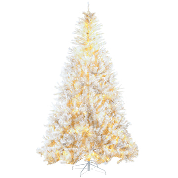 7.5ft Tall Prelit Artificial Christmas Tree Holiday Décor with 1518 Branches, 500 Warm White LED Lights, Auto Open, White