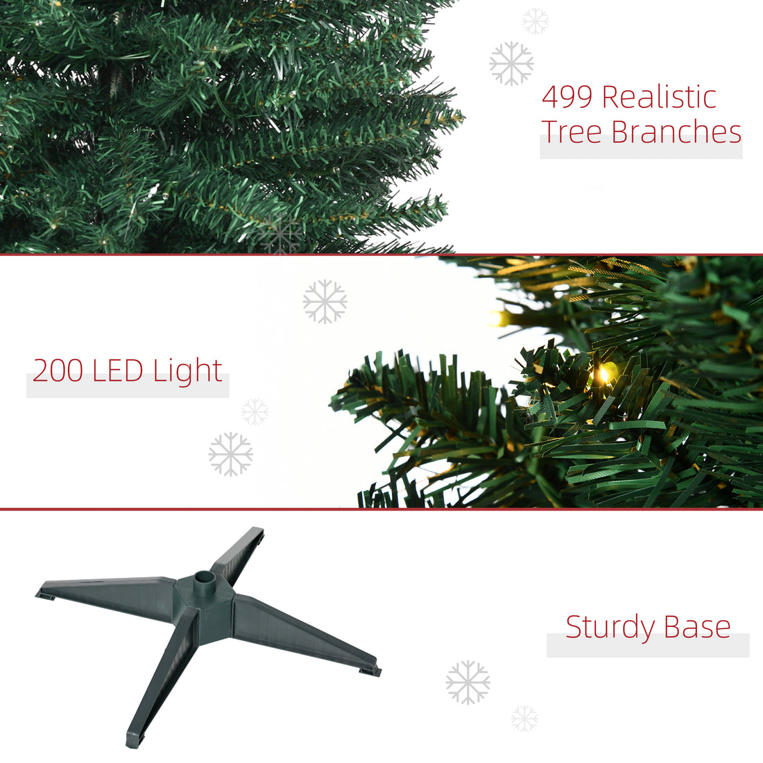 7' Tall Pre-Lit Slim Noble Fir Artificial Christmas Tree with Realistic Branches, 200 Warm White LED Lights and 499 Tips, Green