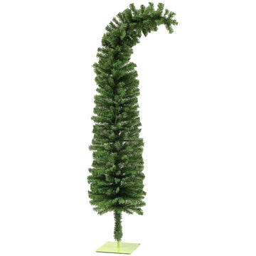 6ft Whimsical Pencil Christmas Tree, Slim Artificial Christmas Tree with Bendable Top, 400 Branch Tips and Metal Base, Home Indoor Party Holiday Decoration, Green