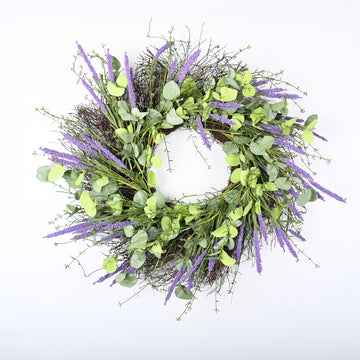 Purple Large Lavender Wreath, 22 Inch Faux Eucalyptus Leaves Spring Summe Wreaths for Front Door