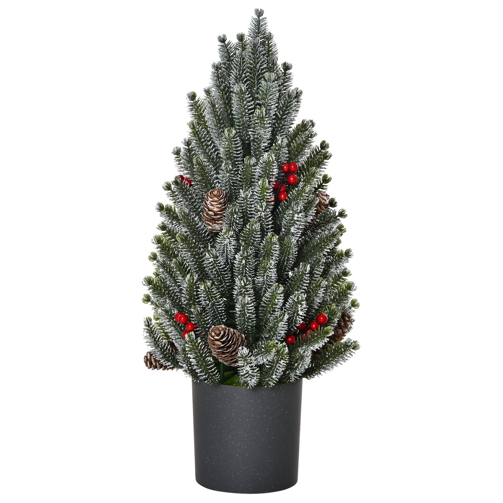 18" Tall Unlit Miniature Snow-Flocked Tabletop Artificial Christmas Tree, Holiday Decoration with Pine Cones and Berries