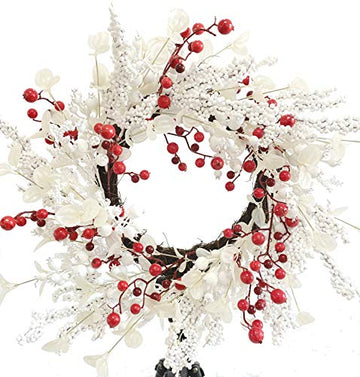 26-Inch Winter White Berry and Mixed White Leaves Front Door Wreath