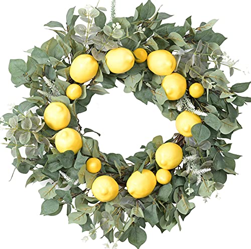 26-Inch Artificial Lemon Wreath with Eucalyptus Leaves